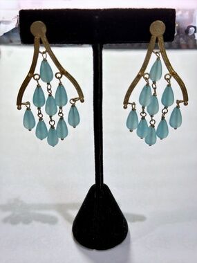 Rivka Friedman 18k Gold Clad Caribbean Blue Quartz Chandelier Earrings